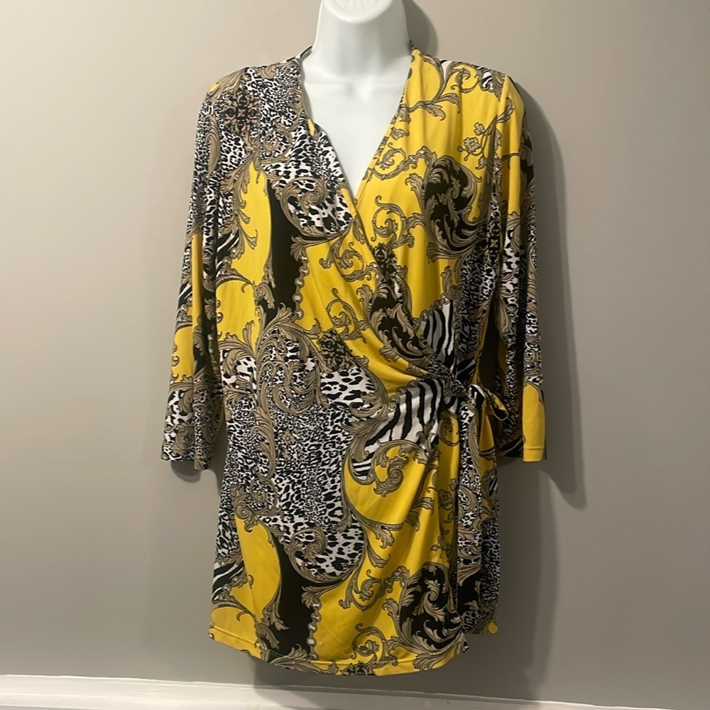Peter, Nygard, yellow and black printed women top